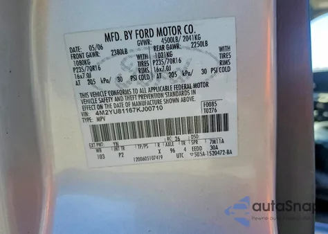 2007 Mercury Mariner Luxury from USA, damaged, VIN 4M2YU81167KJ00710